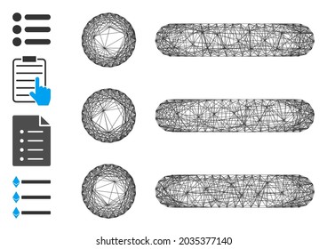 Vector net items. Geometric hatched carcass flat net generated with items icon, designed with crossed lines. Some bonus icons are added.