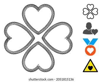 Los corazones de amor de la red de vectores. Red 2D de canal lineal geométrica generada con icono de corazones amorosos, diseñada con líneas cruzadas. Se agregan algunos iconos adicionales.