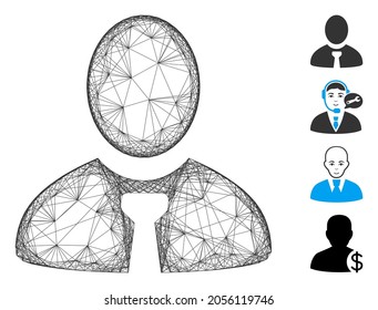 Vector net manager. Geometric linear frame 2D net made from manager icon, designed from intersected lines. Some bonus icons are added.