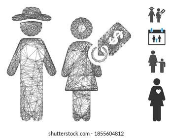 Vector net marriage of convenience. Geometric linear carcass flat net made from marriage of convenience icon, designed from crossing lines. Some bonus icons are added.