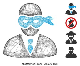 Vector net masked thief. Geometric linear frame flat net based on masked thief icon, designed from crossed lines. Some bonus icons are added.