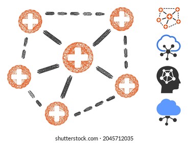 Vector net medical network structure. Geometric wire carcass 2D net generated with medical network structure icon, designed with crossing lines. Some bonus icons are added.