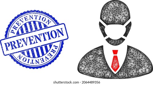 Vector net mesh manager mask carcass, and Prevention blue rosette unclean seal imitation. Crossed carcass network illustration designed with manager mask icon, generated with intersected lines.