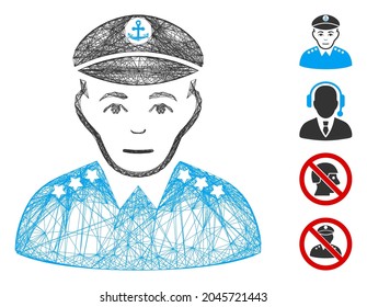 Vector net military captain. Geometric hatched carcass 2D net made from military captain icon, designed from crossing lines. Some bonus icons are added.