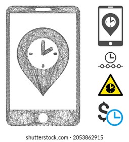Vector net mobile time pointer. Geometric linear frame flat net made from mobile time pointer icon, designed from intersected lines. Some bonus icons are added.