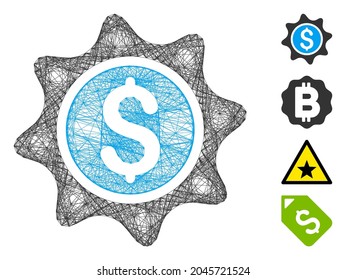 Vector net money sticker. Geometric linear frame flat net made from money sticker icon, designed from intersected lines. Some bonus icons are added.