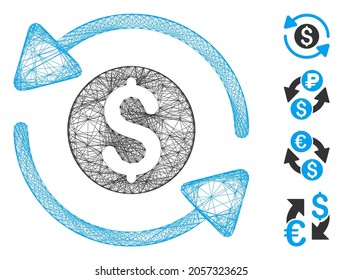 Vector net money turnover. Geometric wire frame 2D net made from money turnover icon, designed from crossed lines. Some bonus icons are added.