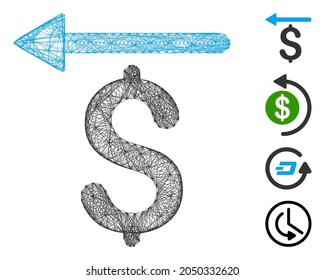 Devolución neta de vectores. Red plana de canal lineal geométrica generada con icono de respaldo de dinero, diseñada con líneas de cruce. Se agregan algunos iconos similares.