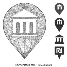 Vektornetz-Museumsmarker. Geometrisches lineares 2D-Netz, erzeugt mit Museum Marker Symbol, konstruiert mit Schnittlinien. Es werden einige Bonussymbole hinzugefügt.