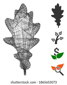 Vector net oak leaf. Geometric hatched frame flat net generated with oak leaf icon, designed with crossing lines. Some bonus icons are added.