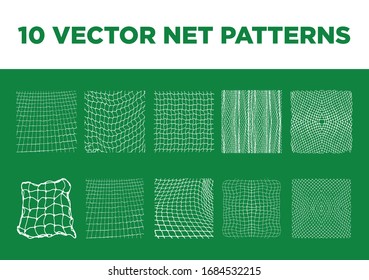 Vector net patterns. Ten different rope net illustrations.