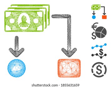 Vector net payment diagram. Geometric wire carcass flat net made from payment diagram icon, designed from crossing lines. Some bonus icons are added.