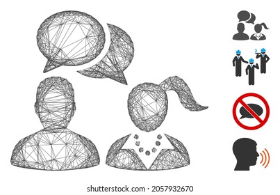 Vector net people dating chat. Geometric wire frame 2D net generated with people dating chat icon, designed with crossed lines. Some bonus icons are added.