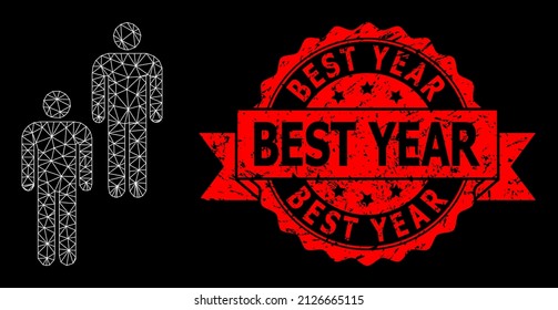 Vektornetz-Personen-Bild mit Bestes Jahr unklar Robbenimitation auf schwarzem Hintergrund. Rotes Siegel enthält Best Year-Bildunterschrift in Band. Mesh-Modell neu gestaltet von Personen-Bild,