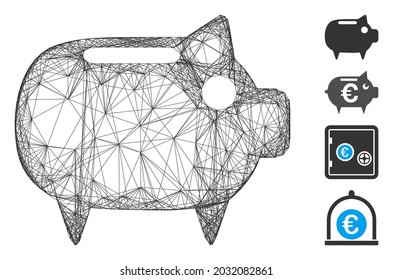 Vector net piggy bank. Geometric wire frame flat net generated with piggy bank icon, designed with intersected lines. Some bonus icons are added.
