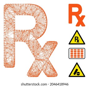 Vector net prescription symbol. Geometric hatched frame 2D net made from prescription symbol icon, designed from crossing lines. Some bonus icons are added.