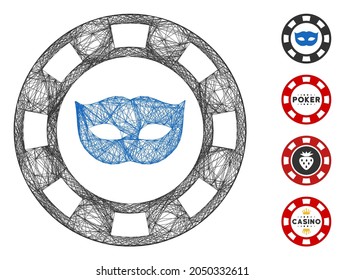 Vector net private mask casino chip. Geometric linear frame 2D net generated with private mask casino chip icon, designed with intersected lines. Some similar icons are added.