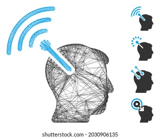 Vector net radio neural interface. Geometric linear frame flat net generated with radio neural interface icon, designed with intersected lines. Some bonus icons are added.