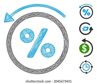 Vectornet-Rabatt-Prozent. Geometrisches Drahtgitter mit reduziertem prozentualen Icon, konstruiert mit Kreuzlinien. Es werden einige Bonussymbole hinzugefügt.