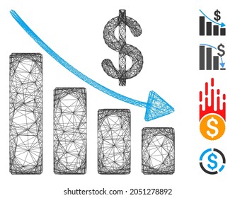 Vector net recession. Geometric hatched carcass flat net made from recession icon, designed from crossing lines. Some similar icons are added.