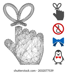 Vector net remember knot. Geometric wire carcass flat net made from remember knot icon, designed from crossed lines. Some bonus icons are added.