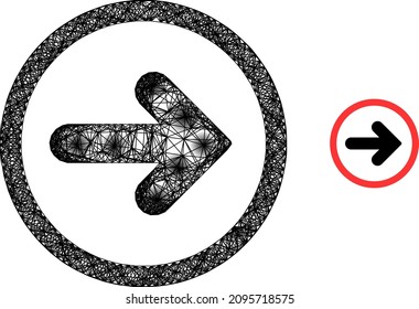 Vector net right pointer icon with spots. Geometric linear carcass flat net based on right pointer icon, generated with crossed lines, with round spots.