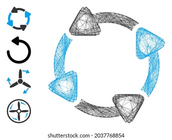 Vector net rotate CW. Geometric hatched carcass 2D net generated with rotate CW icon, designed with crossing lines. Some bonus icons are added.