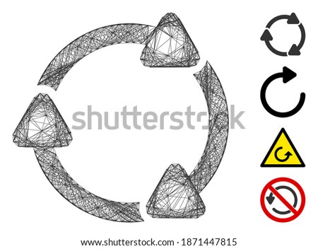 Vector net rotate CW. Geometric wire carcass 2D net made from rotate CW icon, designed from crossed lines. Some bonus icons are added.