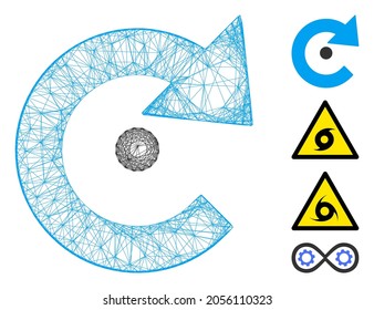 Vektornetzdrehzahl. 2D-Netz aus dem Rotationssymbol des geometrischen geschlüpften Schlachtkörpers, das aus Kreuzungslinien entworfen wurde. Es werden einige Bonussymbole hinzugefügt.