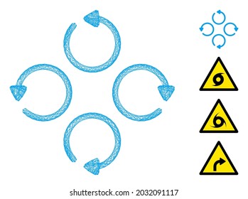 Vector net rotation. Geometric linear carcass 2D network made from rotation icon, designed from crossing lines. Some bonus icons are added.