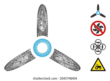 Vector net rotor. Geometric linear carcass flat net made from rotor icon, designed from crossing lines. Some bonus icons are added.