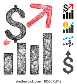Vector net sales growth. Geometric wire carcass 2D net made from sales growth icon, designed from intersected lines. Some bonus icons are added.