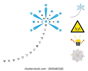 Vector net salute fireworks trace. Geometric linear frame flat net made from salute fireworks trace icon, designed from crossing lines. Some bonus icons are added.