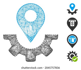 Vector net service map marker. Geometric hatched frame 2D net made from service map marker icon, designed from crossed lines. Some bonus icons are added.