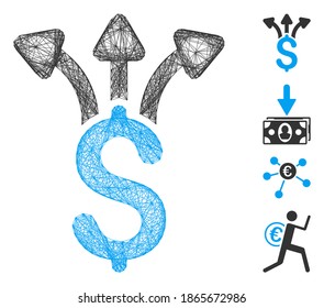 Vector net share money. Geometric linear frame 2D net made from share money icon, designed from crossing lines. Some bonus icons are added.