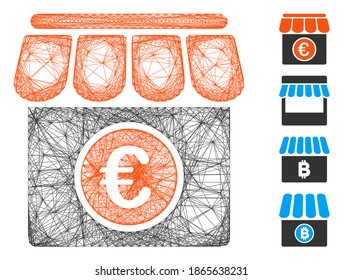 Vector net shop. Geometric wire carcass 2D net generated with shop icon, designed with crossed lines. Some bonus icons are added.