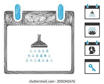 Días calendario de la ducha de red vectorial. Red plana de canal lineal geométrica hecha a partir del icono del día del calendario de la ducha, diseñada a partir de líneas entrelazadas. Se añaden algunos iconos adicionales.