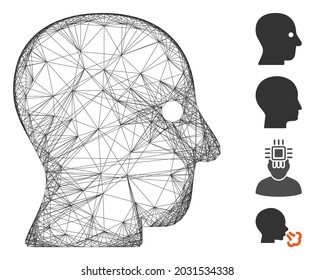 Vector net silent head. Geometric wire frame flat net made from silent head icon, designed with crossed lines. Some bonus icons are added.