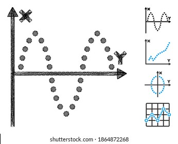 Vector net sinusoid plot. Geometric hatched carcass flat net made from sinusoid plot icon, designed from intersected lines. Some bonus icons are added.