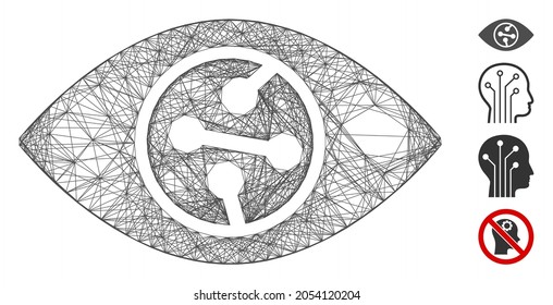 Vector net smart contact lens. Geometric wire carcass flat net made from smart contact lens icon, designed from crossed lines. Some bonus icons are added.