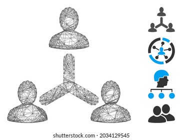 Vektor-Netz soziale Beziehungen. Geometrisches, geschlüftetes 2D-Netz aus dem Symbol für soziale Beziehungen, entworfen aus Schnittlinien. Es werden einige Bonussymbole hinzugefügt.