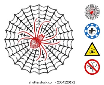 Vector net spider net. Geometric linear carcass 2D net made from spider net icon, designed from crossed lines. Some bonus icons are added.