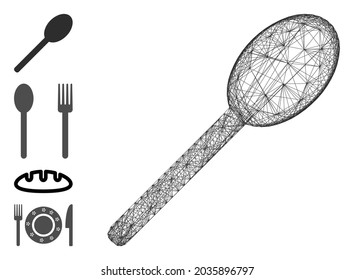 Vector net spoon. Geometric linear frame 2D net generated with spoon icon, designed with crossed lines. Some bonus icons are added.