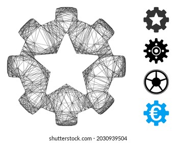 Vector net star favorites options gear. Geometric hatched frame flat net made from star favorites options gear icon, designed from crossing lines. Some bonus icons are added.