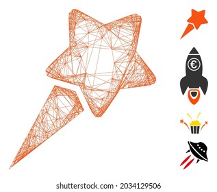 Vector net starting star. Geometric wire carcass flat net made from starting star icon, designed from crossing lines. Some bonus icons are added.