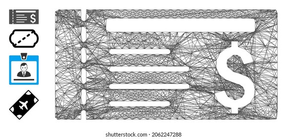 Entrada neta de vectores. Red plana de canales con tramo geométrico hecha con un icono de boleto, diseñada a partir de líneas de cruce. Se añaden algunos iconos adicionales.