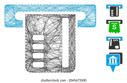 Vector net ticket terminal. Geometric linear carcass 2D net generated with ticket terminal icon, designed with crossing lines. Some bonus icons are added.