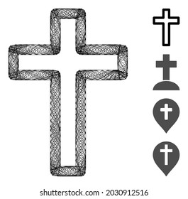 Vector net tomb cross. Geometric hatched frame 2D net generated with tomb cross icon, designed with intersected lines. Some bonus icons are added.