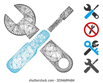 Vector net tuning tools. Geometric hatched carcass flat net generated with tuning tools icon, designed with crossed lines. Some bonus icons are added.