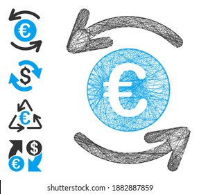 Vector net update Euro balance. Geometric wire carcass 2D net generated with update Euro balance icon, designed with intersected lines. Some bonus icons are added.